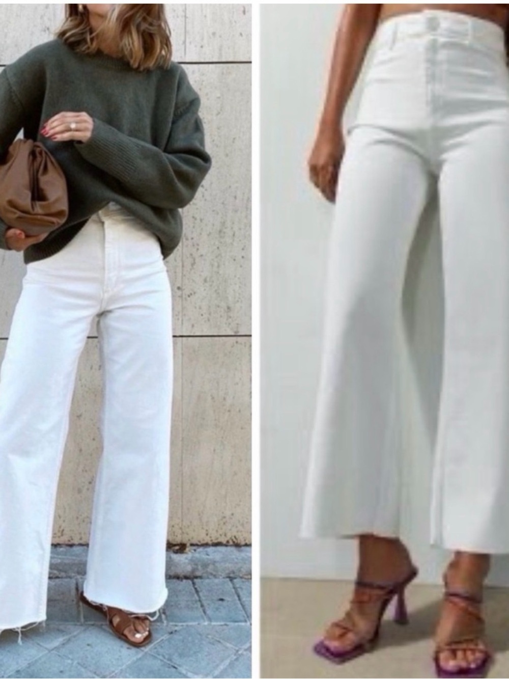Zara The Marine White Denim Wide Leg Crop Casual Minimalist size 2